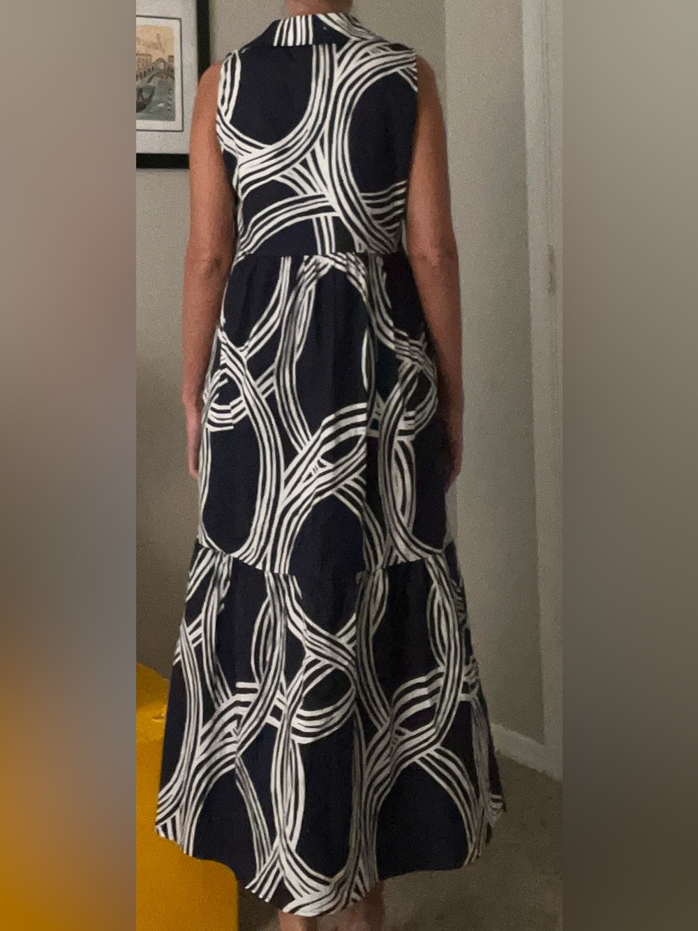 Rachel Zoe Navy and White Graphic Maxi Dress
